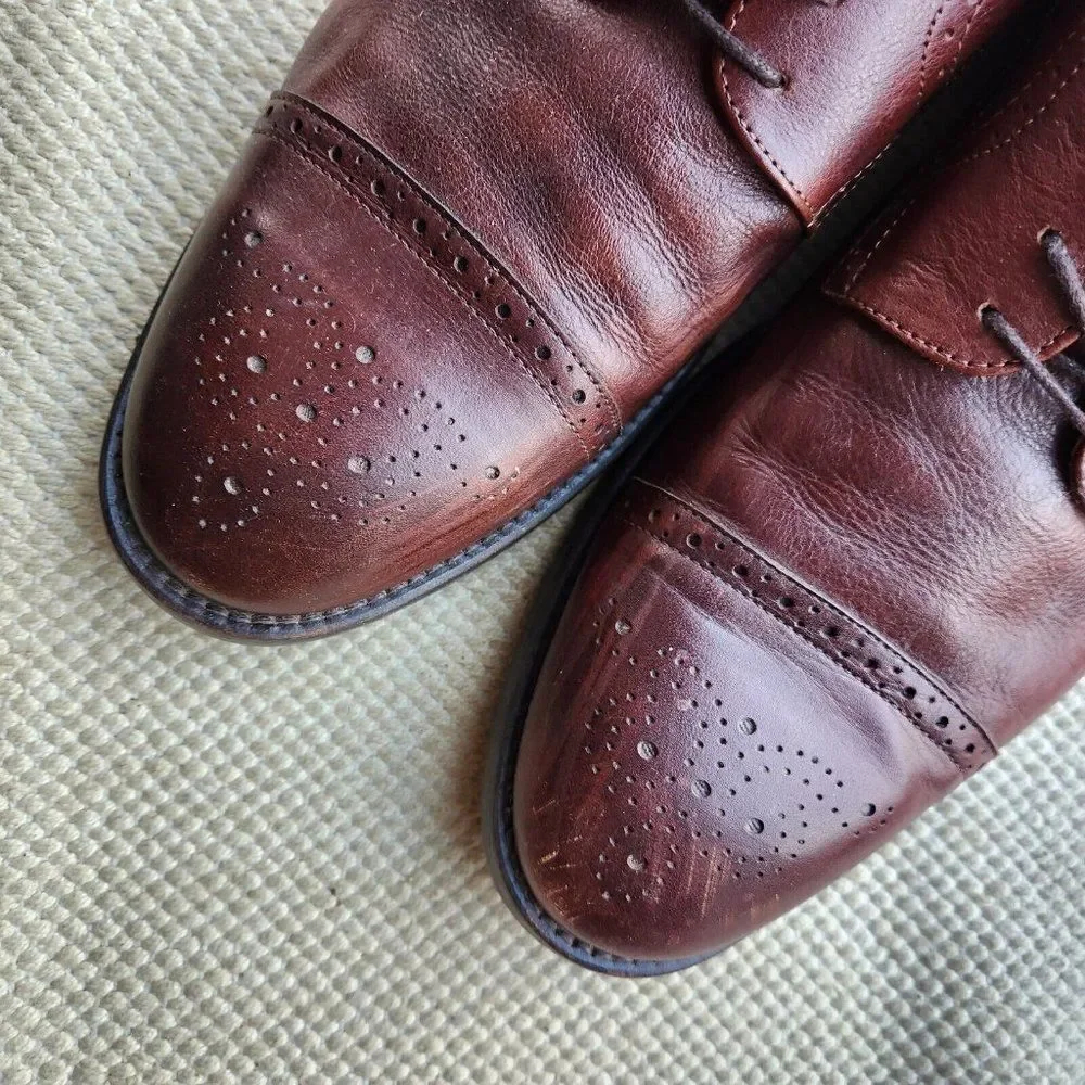 Hadley London Shoes Size 11 Semi Brogue Oxfords Soft Brown Leather Laces Mens